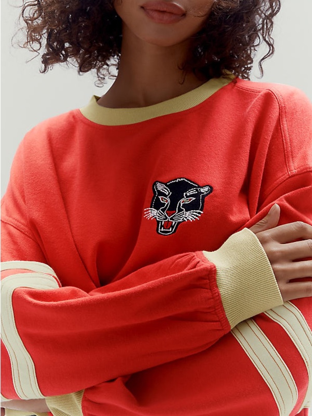 Pilcro Oversized Crewneck Sweater with Panther Patch